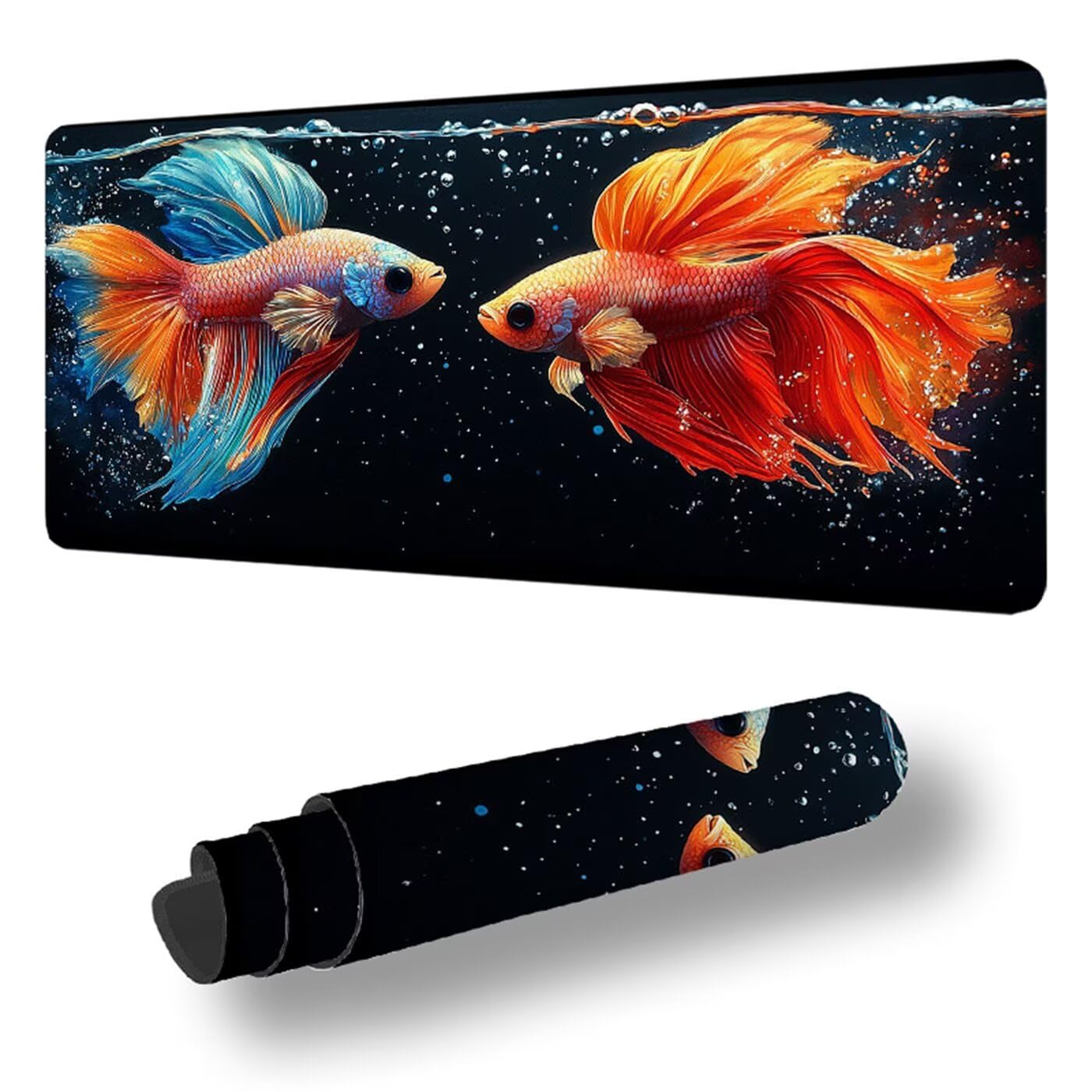 Podkładka pod mysz XXL 1200 x 600 mm duża podkładka pod mysz dla graczy dla zwierząt pod ręką biurko szyte krawędzie antypoślizgowe do komputera, laptopa poprawia precyzję i szybkość, czerwona rybka S