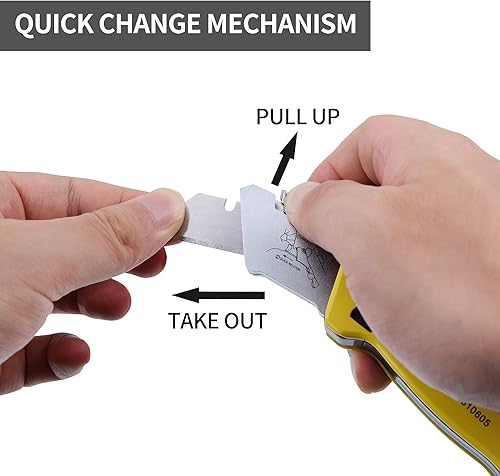 Miniatura 4 de Cuchillo utilitario plegable, cortador de caja retráctil, plegable, resistente, cambio rápido con 5 cuchillas adicionales