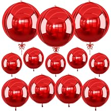 12Pcs Red Round Foil Balloons, 22" 15" 10" 4D Ball Balloons, Metallic Red Foil Balloon for Wedding Birthday Graduation Christmas New Year Party Decoration Supplies Backdrops