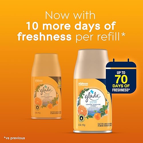 Miniatura 4 de Glade Recambio automático en aerosol, ambientador perfumado Coastal Sunshine Citrus, para el hogar y el baño, 6.2 onzas, 2 unidades