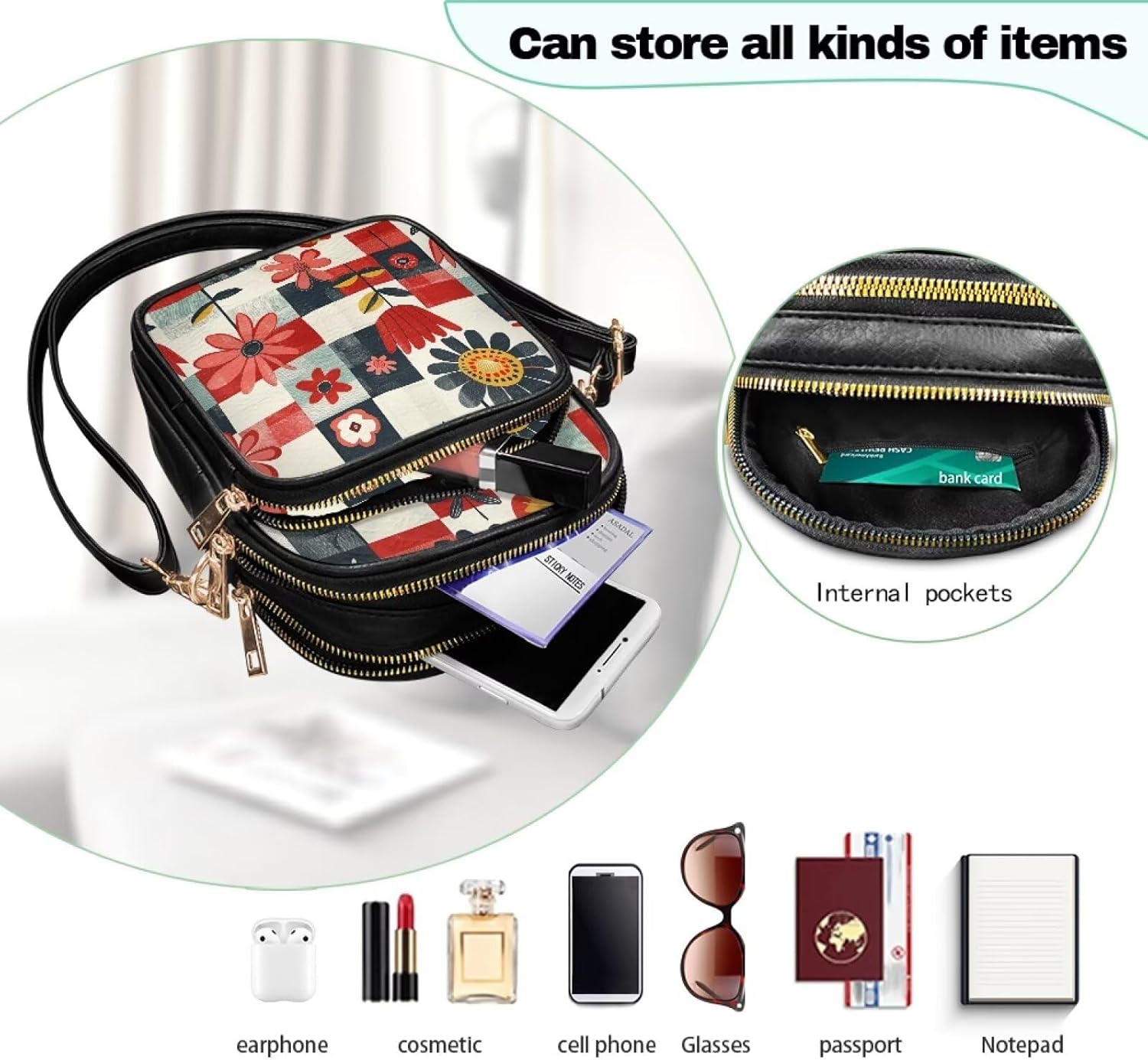 Multi Pocket PU Leather Casual Crossbody Bag for Women