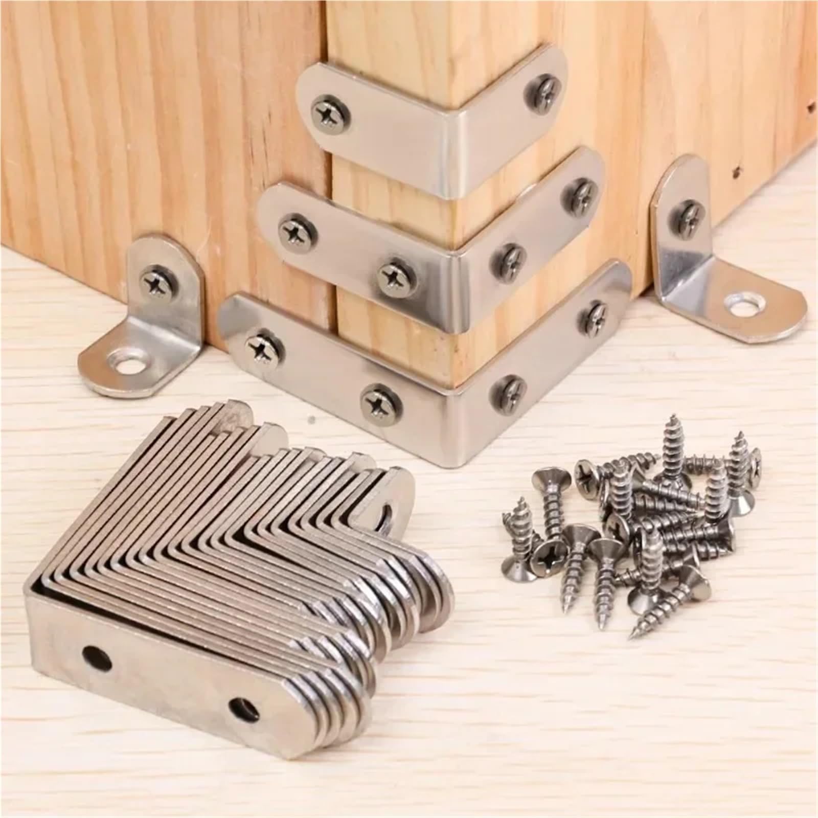 Escuadras Metalicas Junta de soporte de esquina de gabinete de acero inoxidable con tornillos, sujetadores for mamparas de madera, estantes, herrajes for muebles(10Set-16x40mm)