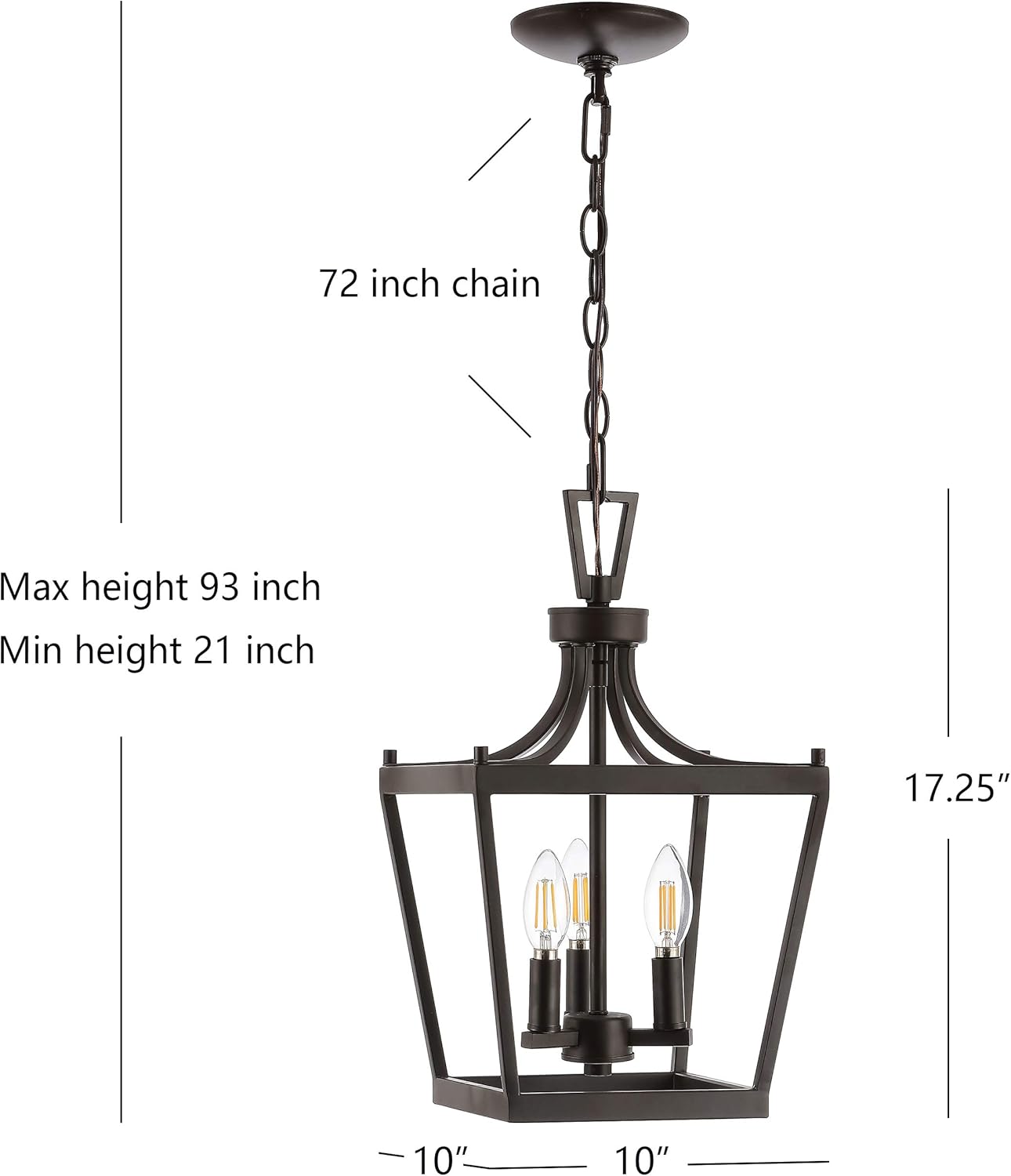 SAFAVIEH PND4089A Larton Oil-Rubbed Bronze 3-Light (LED Bulbs Included) Pendant