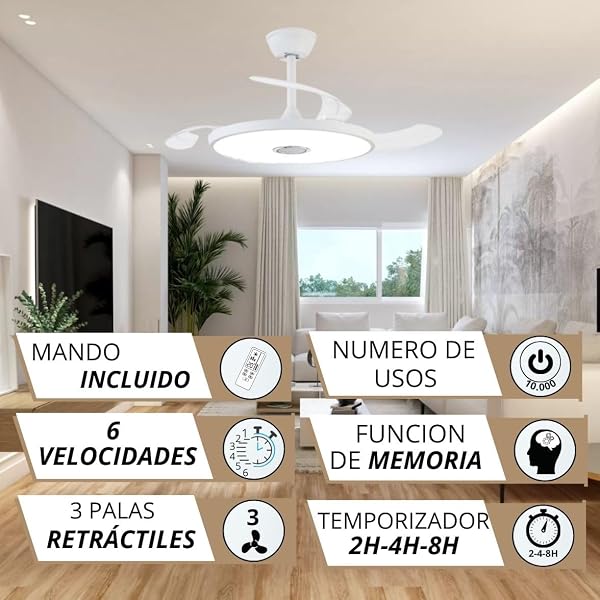 NARVI - Ventilador de Techo NANTES Ø 50 cm | Control Remoto | 3 Palas Transparentes | Iluminación LED Ajustable 45W | Motor DC Eficiente | Función Invierno/Verano | Blanco - 3