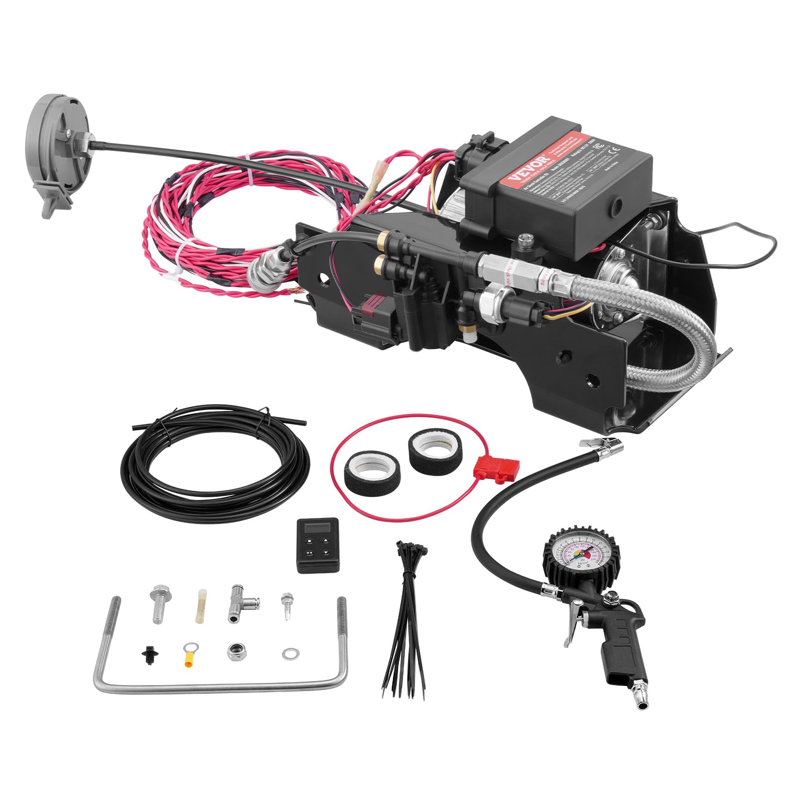 VEVOR Kit de Contrôleur d'Amortisseur Pneumatique, Compresseur de Suspension Pneumatique sans Fil 12 V 100 PSI, avec Système à Chemin Unique, Gonfleur et Conduite d'Air, pour Camions Fourgonnettes