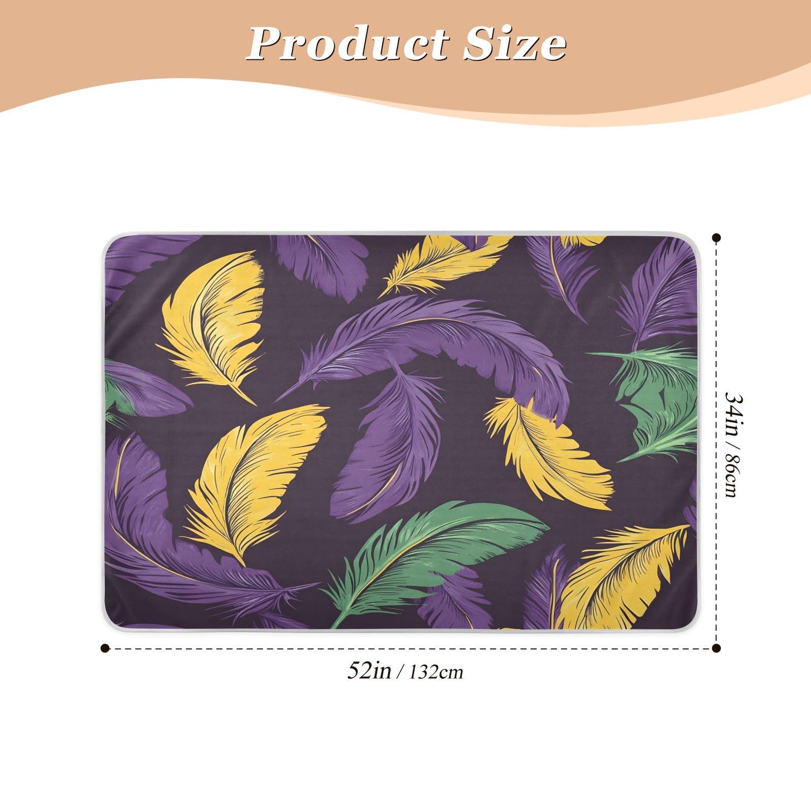 BOESI Graffiti Mardi Gras Feather Pattern Waterproof Pads for Bedwetting and Incontinence, Reusable Pads, Reusable Diaper Pads for Bed, Sofa, Travel