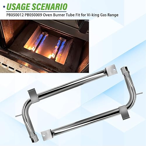 Miniatura 6 de Paquete de 2 tubos de quemador de horno de acero inoxidable PB050012 PB050009 compatible con electrodomésticos Vi-king de repuesto para quemador de