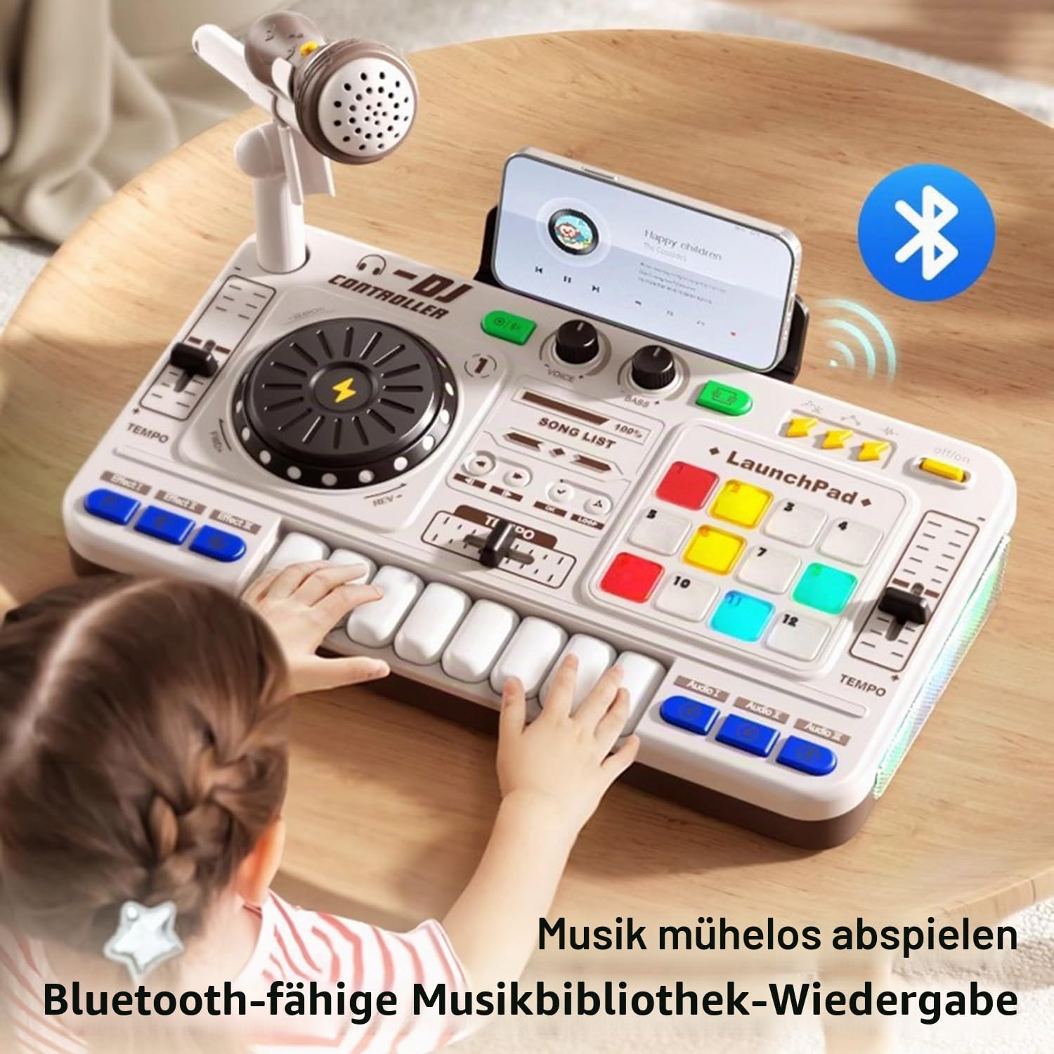 Dj Pult Anfänger,Dj Pult Kinder,Dj Mischpult Kinder,Tragbare Dj-Station,Dj-Maschine Für Kinder,Bluetooth Mit Einstellbarem Mikrofon,Lichtverlauf,Geeignet Für Kinder Im Alter Von 3-12 Und Anfänger
