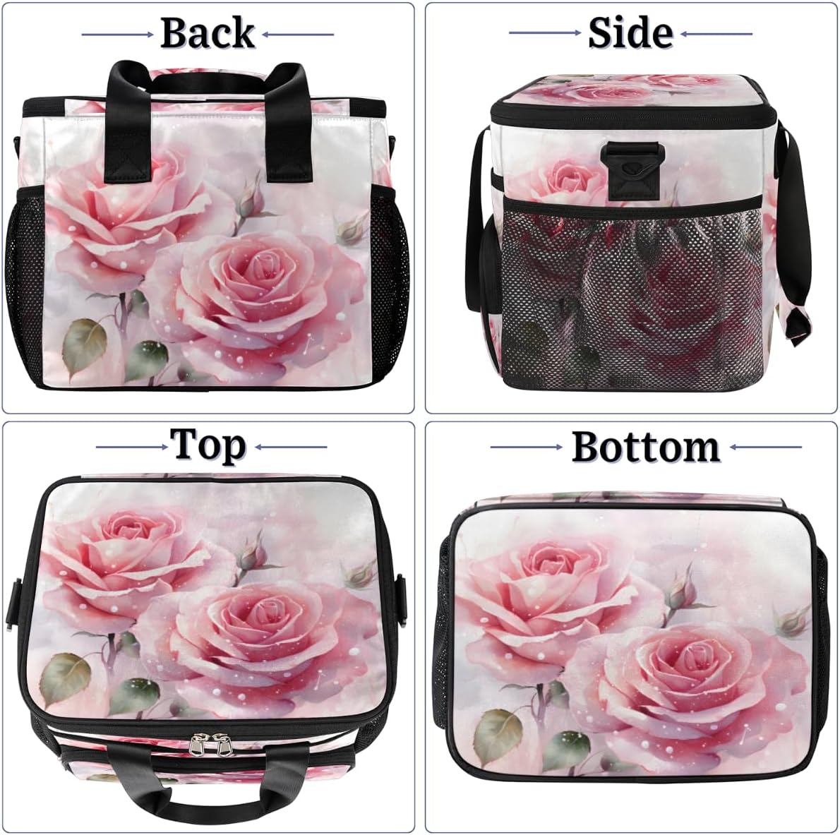 Blooming Flower Insulated Picnic Backpack Lunch Box for Women Men Picnic Basket Tote Lunch Bag Picnic Bag Portable Lunch Bags for Picnic, Beach, Work, Trip,Office, Camp Roses