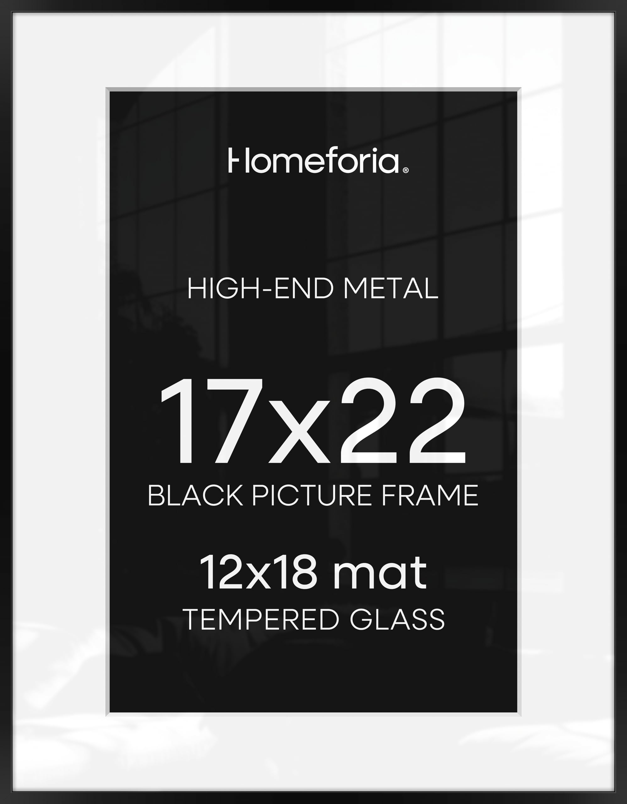 Homeforia 17x22 Picture Frame Black, High End Metal 17x22 Poster Frames with Mat 12x18 for Photo, 17 x 22 Black Frame Matted to 12 x 18 inch Print, 22x17 Thin Frame, Tempered Glass, Wall Kit, Set of 3