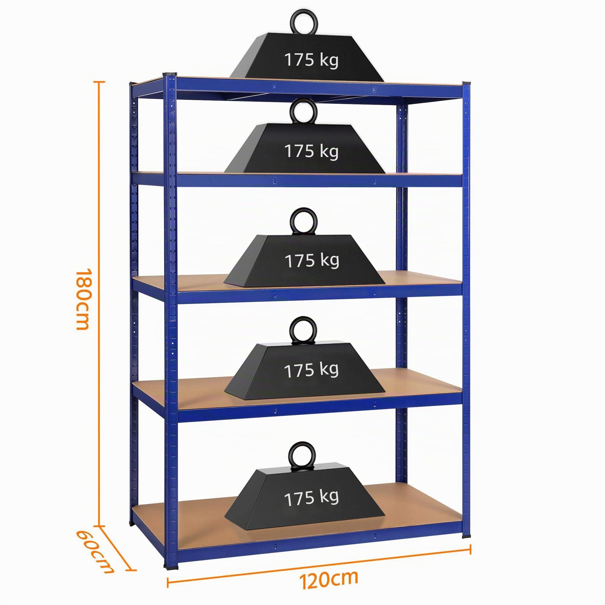 Yaheetech Scaffale Metallo Garage a 5 Ripiani 180x120x60 cm Portata 875 kg