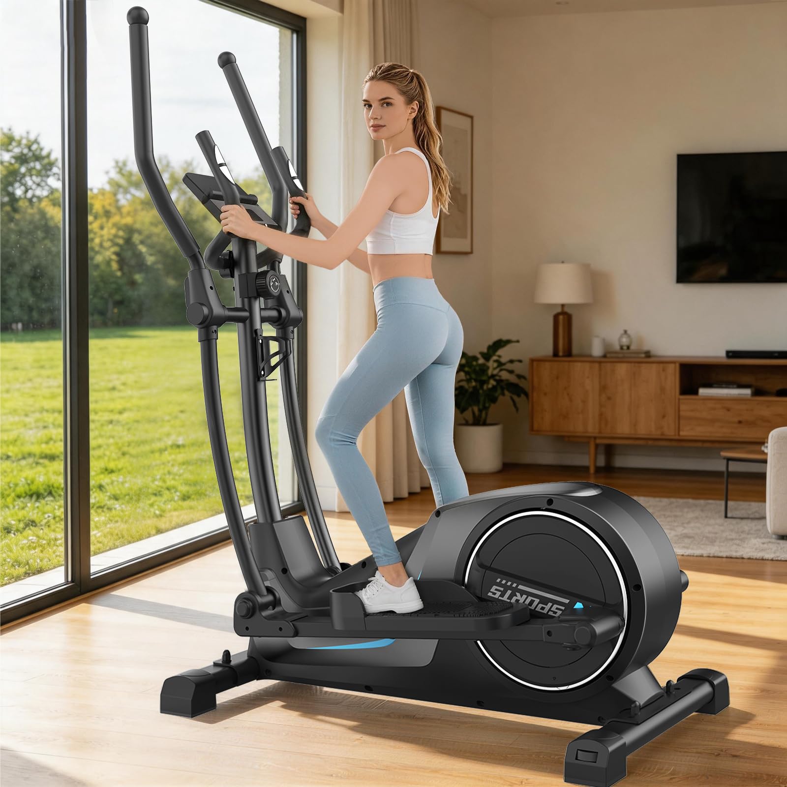 Ellittica, Ellittiche Magnetica Ultra Silenziosa con Resistenza a 16 Livelli, Volano da 8 kg, Passo da 42 cm, Monitor LCD, Sensore Battito, Capacità di Carico 150 kg, Ellittica da Casa