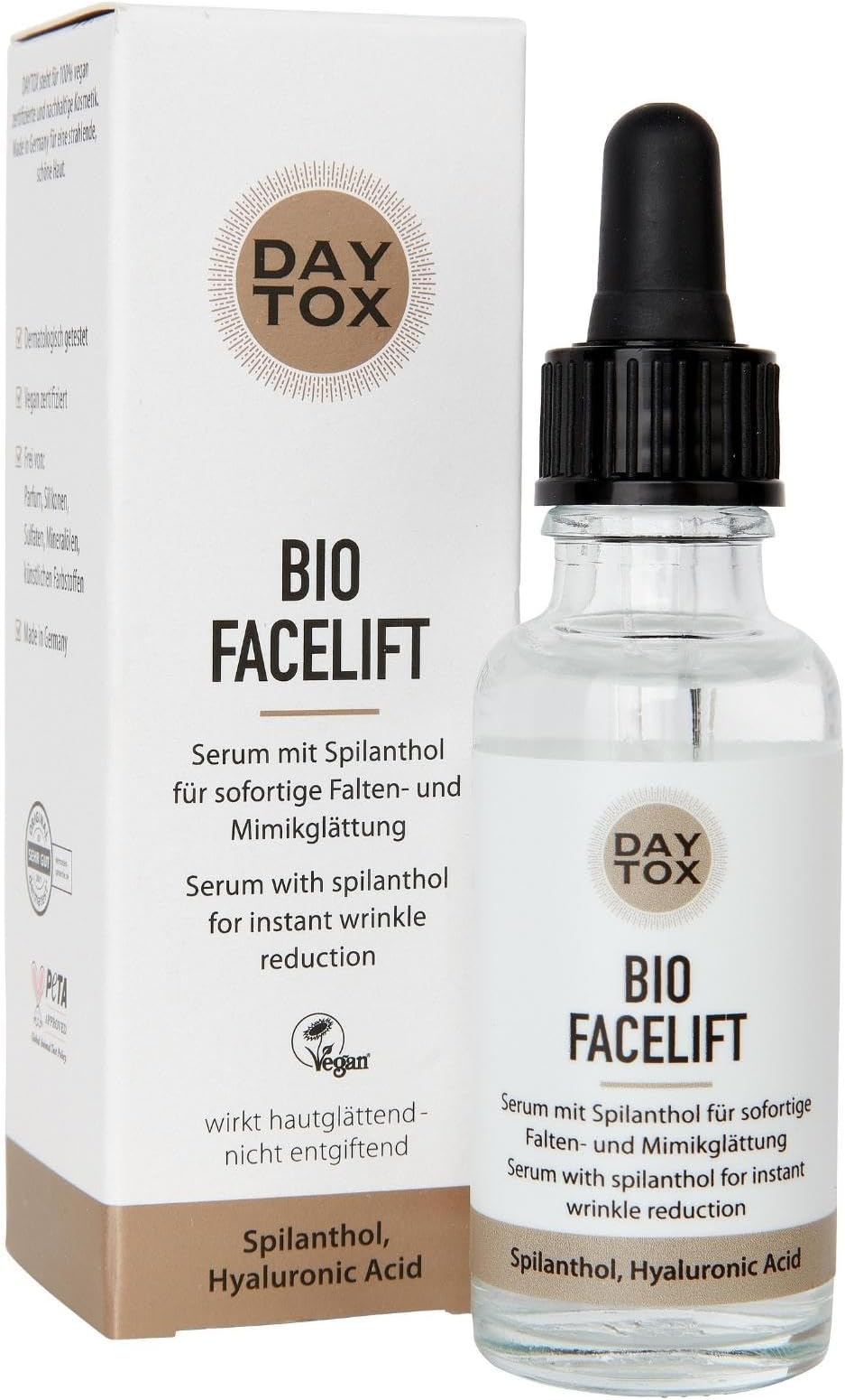 DAYTOX - Bio Facelift - Serum for Smoothing Wrinkles and Facial Features with Spilanthol - Vegan, without Colourants, Silicone and Paraben free - 1 x 30 ml