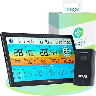 ideoon WLAN Funk Wetterstation mit XXL-Farb-Display – 5 Tage Wettertrend, Thermometer/Hygrometer, Feinstaub & UV-Index, Barometer, Tuya App