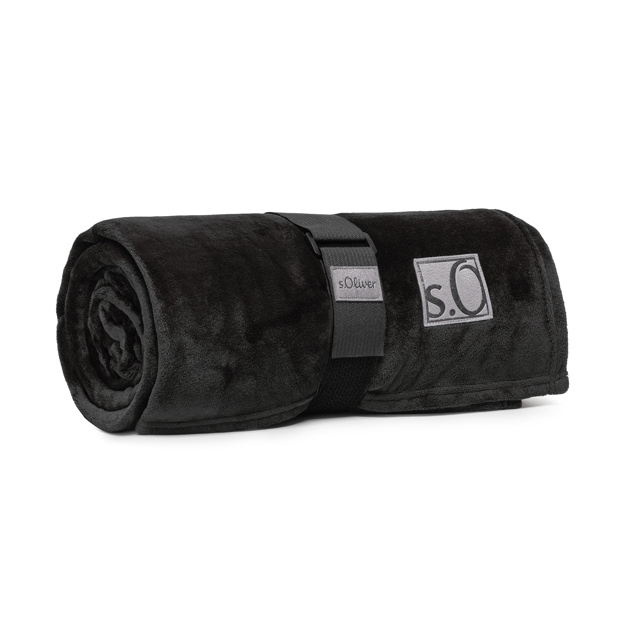 s.Oliver Kuschelsoft Decke 150x200 cm - flauschig, warm & waschbar, Kuscheldecke schwarz Uni