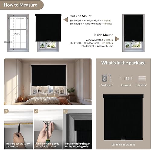 Miniatura 7 de Boolegon Persianas enrollables opacas sin cordón para ventanas, persianas de lino de parada libre con cenefa, tela aislante térmica, persianas