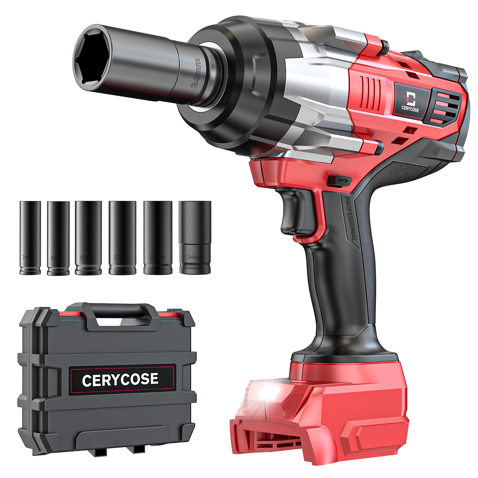 Cerycose Cordless Impact Wrench 1/2 inch Compatible with Milwaukee 18V Battery: 1700FT-LBS High Torque Impact Wrench with 6 Sockets &amp; Case, Brushless Electric Impact Gun with LED Work Light, Bare Tool
