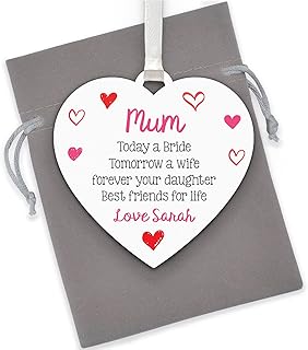 PERSONALISED Mother of the Bride Gifts - Mum Wedding Thank You Gifts for Mummy, Mam, Mom - Mother of the Bride Heart Plaque Keepsake Gifts from Bride - Wedding Gifts from Daughter - With Grey Bag