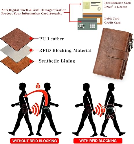 Miniatura 4 de GOIACII - Carteras para mujer con bloqueo RFID para tarjetas de crédito y 2 bolsillos con cremallera, cartera de cuero con 3 ventanas para