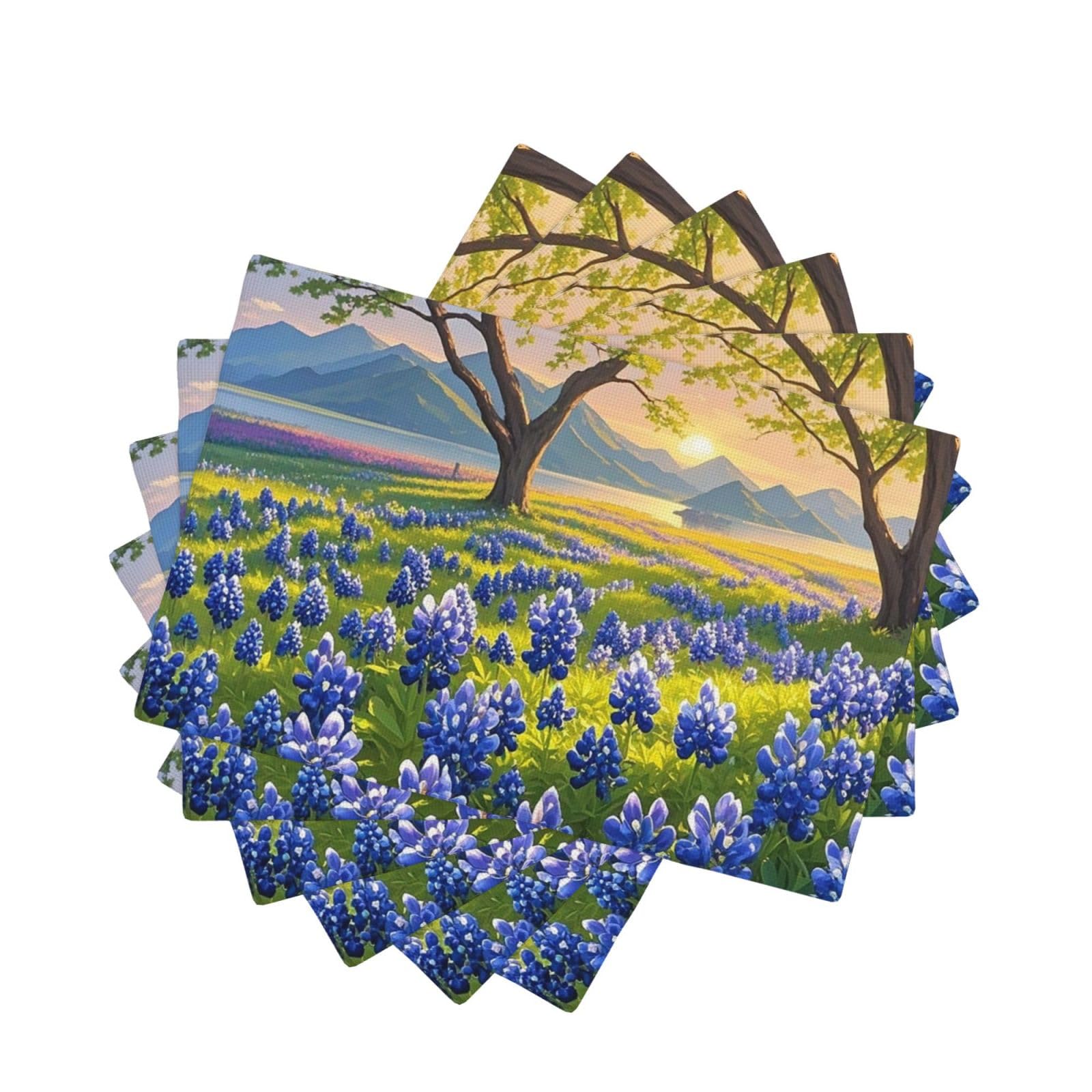 Placemats Set of One Size Washable Wipeable Table Mats Heat Resistant Weave Place Mats Texas Bluebonnets Scenery Placemats Wrinkle Free Place Mats for Dining Table Party Holiday 30 x 45 cm