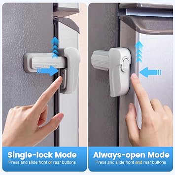2 Pack Dual Mode Fridge Locks, Upgraded Child Proof Refrigerator Lock with Sticky Adhensive Pads, Durable ABS Freezer Door Latch to Keep Door Closed, No Tools Need or Drill (Grey)