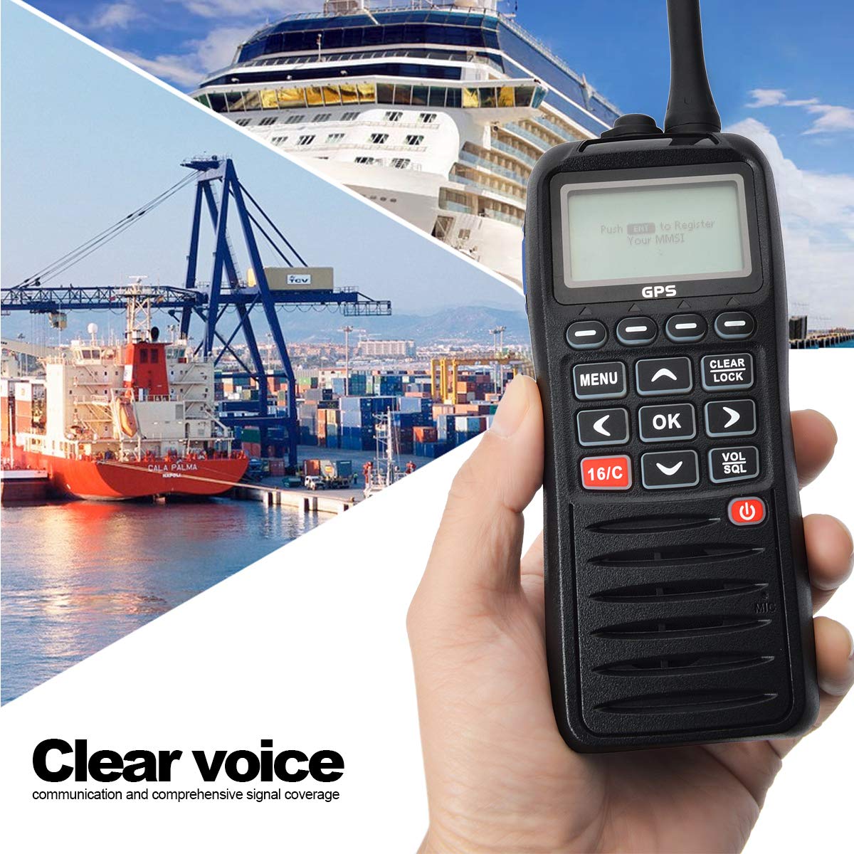 HYS TC-38M IPX7 Radio marine portable portable étanche VHF longue portée avec fonction GPS et MOB DSC intégré pour bateaux