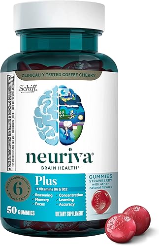 NEURIVA Suplemento cerebral Plus para memoria, enfoque y concentración + función cognativa con vitaminas B6 y B12 y Nootrópicos clínicamente