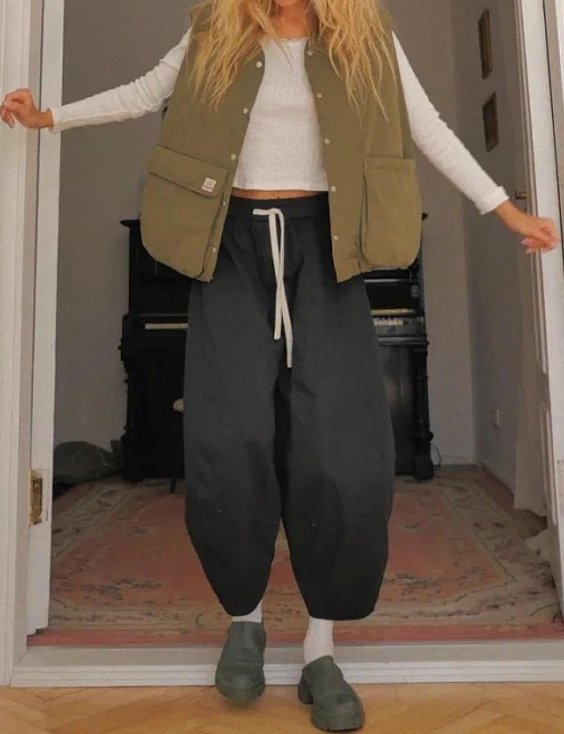 Xiaoxuemeng Barrel Jeans Women Cropped Cotton Wide Leg Pants High Waisted Denim Pants with Pockets - Image 6