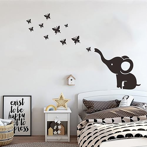 Miniatura 4 de Calcomanía de pared de elefante, mariposa negra, para el hogar, sala de estar, bebé, guardería, dormitorio, decoración de aula