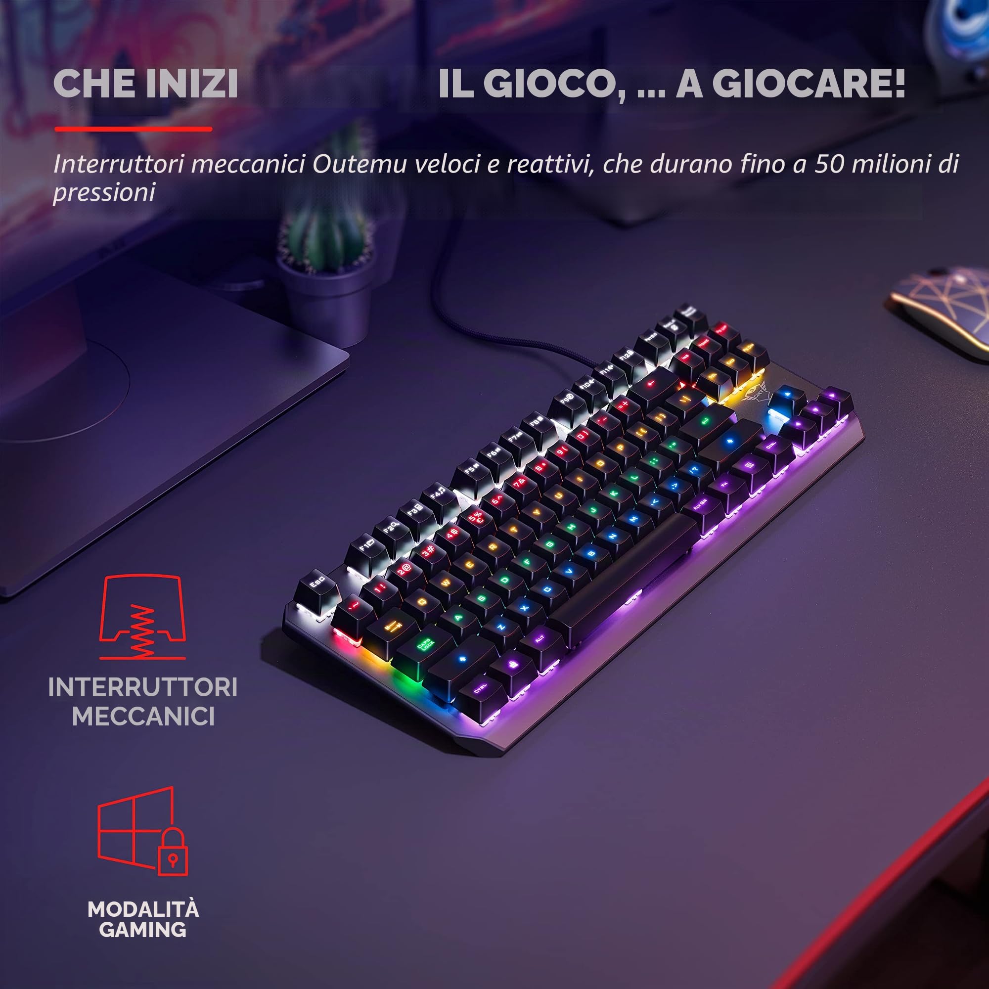 TECLADO MECANICO TRUST GAMING GXT 834 CALLAZ TKL JUEGO 20 MODOS DE COLOR RGB 24407