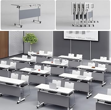 Folding Conference Table, 5.3FT Conference Room Tables on Wheels, Flip Top Mobile Training Room Table Meeting Room Table, Seminar Boardroom Table for Office Classr 4PCS