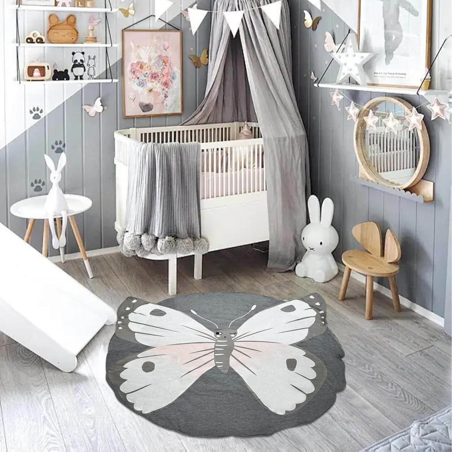 ABREEZE Butterfly Baby Round Play Pad Crawling Mat Blanket Tummy Time Mat Rug for Kids Children Toddlers Bedroom