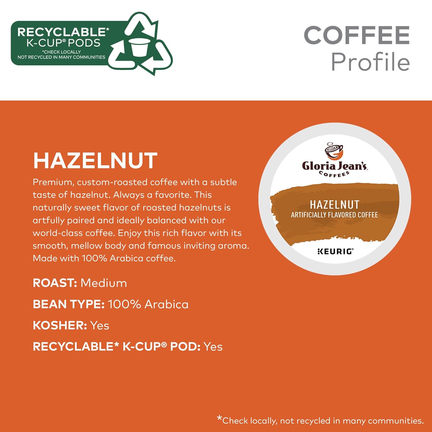 Gloria Jean's Hazelnut Keurig Single-Serve K-Cup Pods, Medium Roast Coffee, 60 Count (6 Packs of 10)