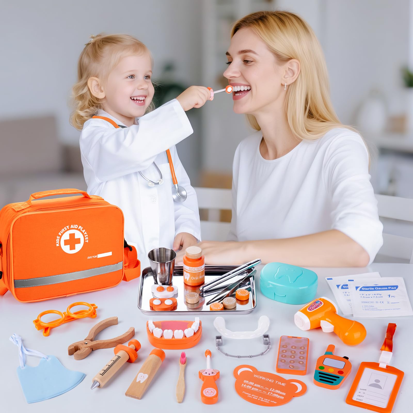 EFO SHM Valigetta Dottore Bambini, Con Stetoscopio Realistico, 33 Pezzi kit Dottoressa Bambina e Bambino, Giochi di Ruolo Giochi Montessori 3 4 5 6 Anni (2)