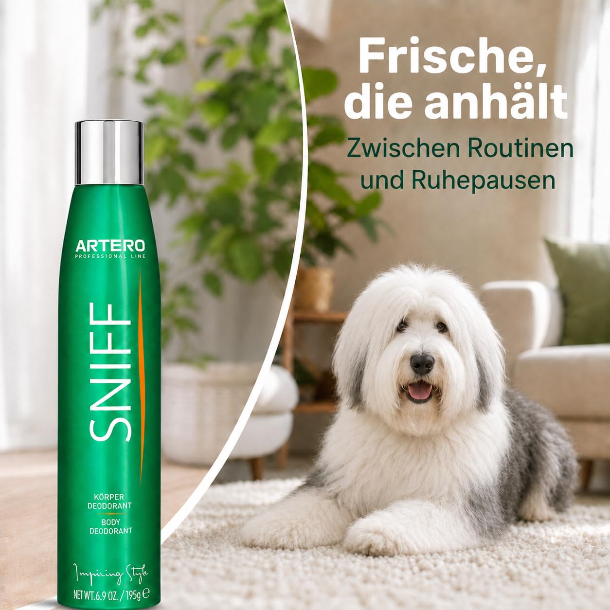 ARTERO Sniff Hunde Deodorant 300ml - Beseitigt schlechten Geruch Sofort, Langanhaltender Körperspray, Geeignet für Welpen und Erwachsene, Vegan und Parabenfrei