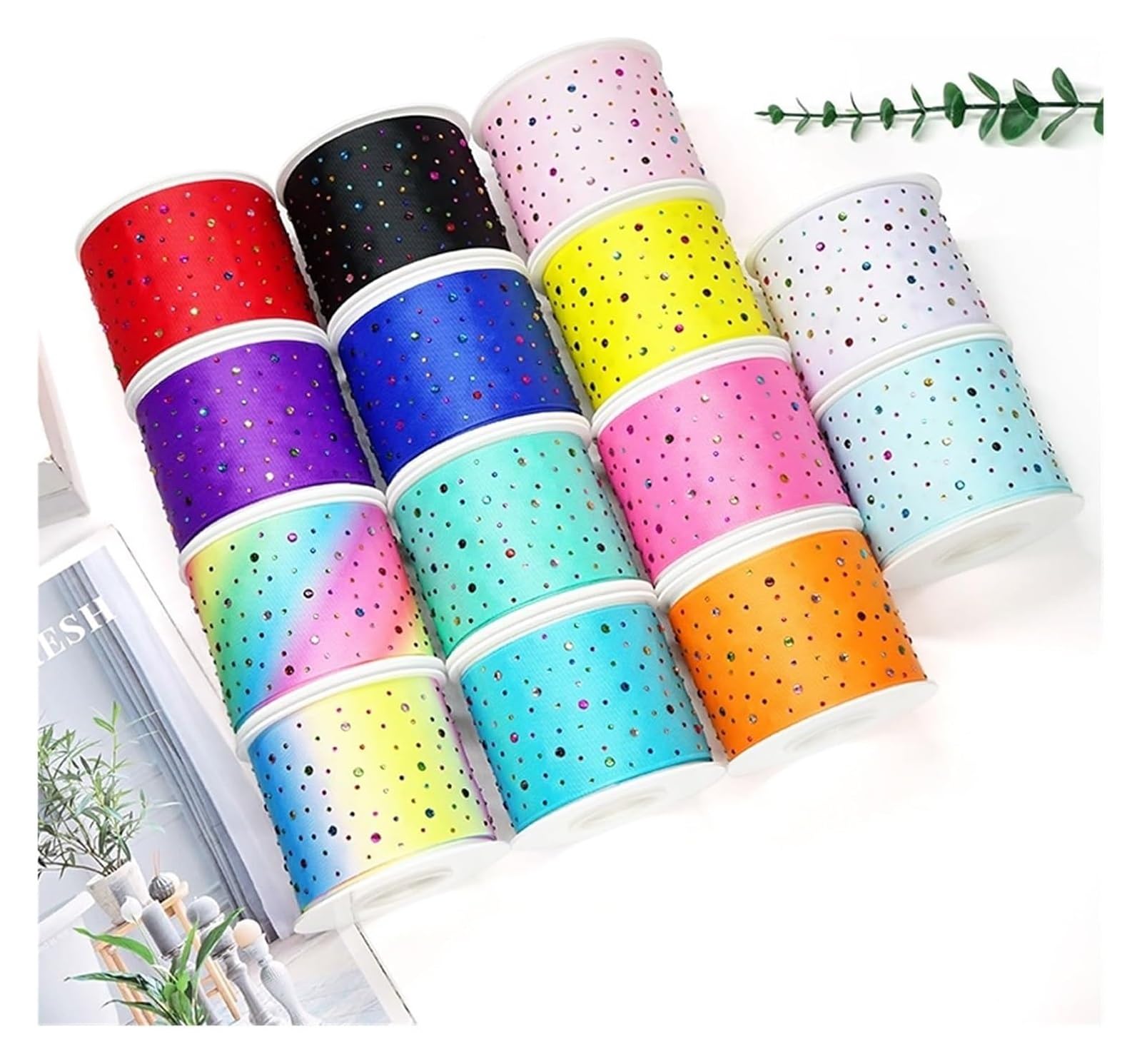 Cintas para envolver tartas, Cinta de grosgrain 75 mm x 5 yardas, paquete 14(Color2)