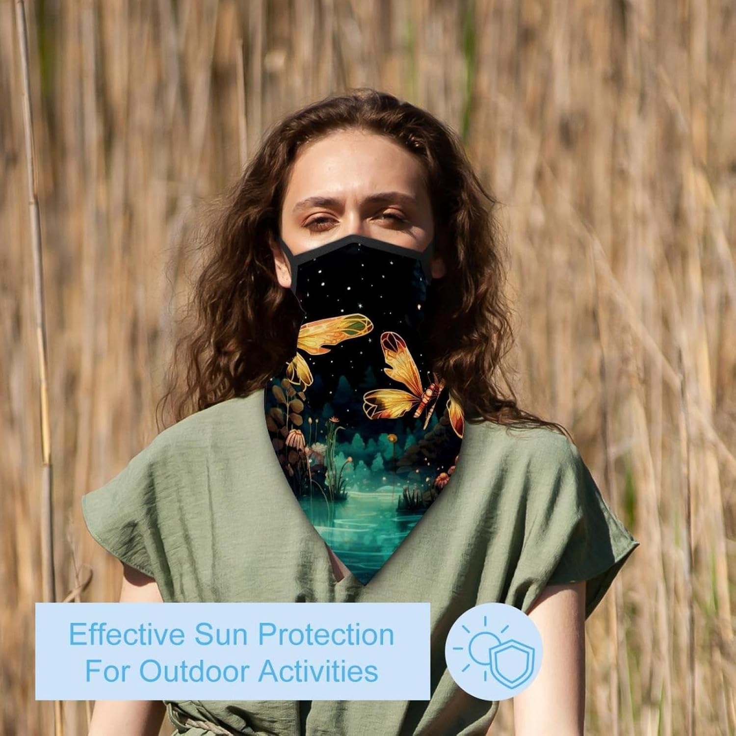 4 Pack Firefly Neck Gaiter Face Cover Scarf, Breathable Sun & Wind-proof for Skiing Fishing Hiking Cycling