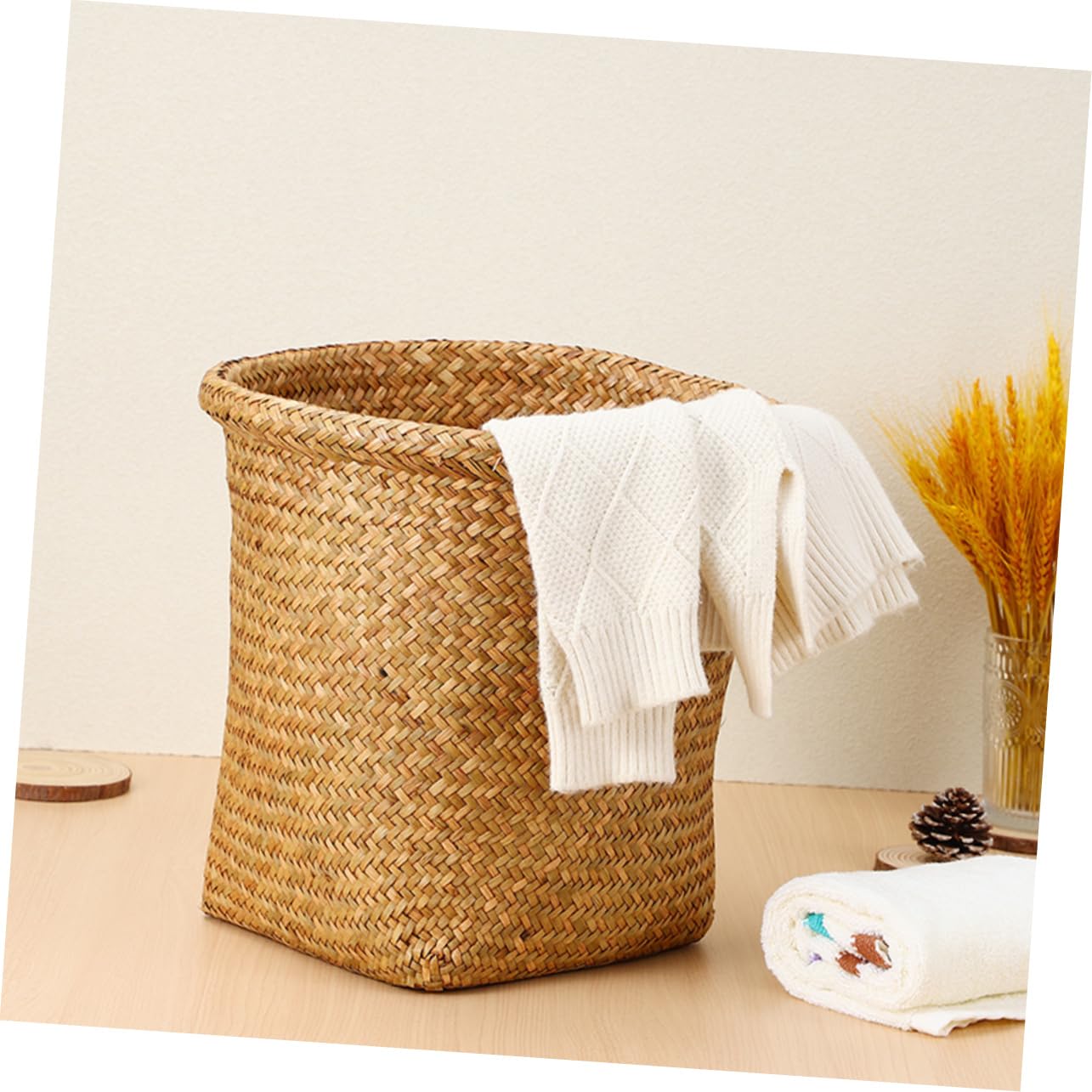 Mobestech 3Pcs Woven Rattan Waste Baskets Handwoven Trash Cans for Bedroom Bathroom Office Storage and Laundry Small to Large Decorative Home Organization Containers
