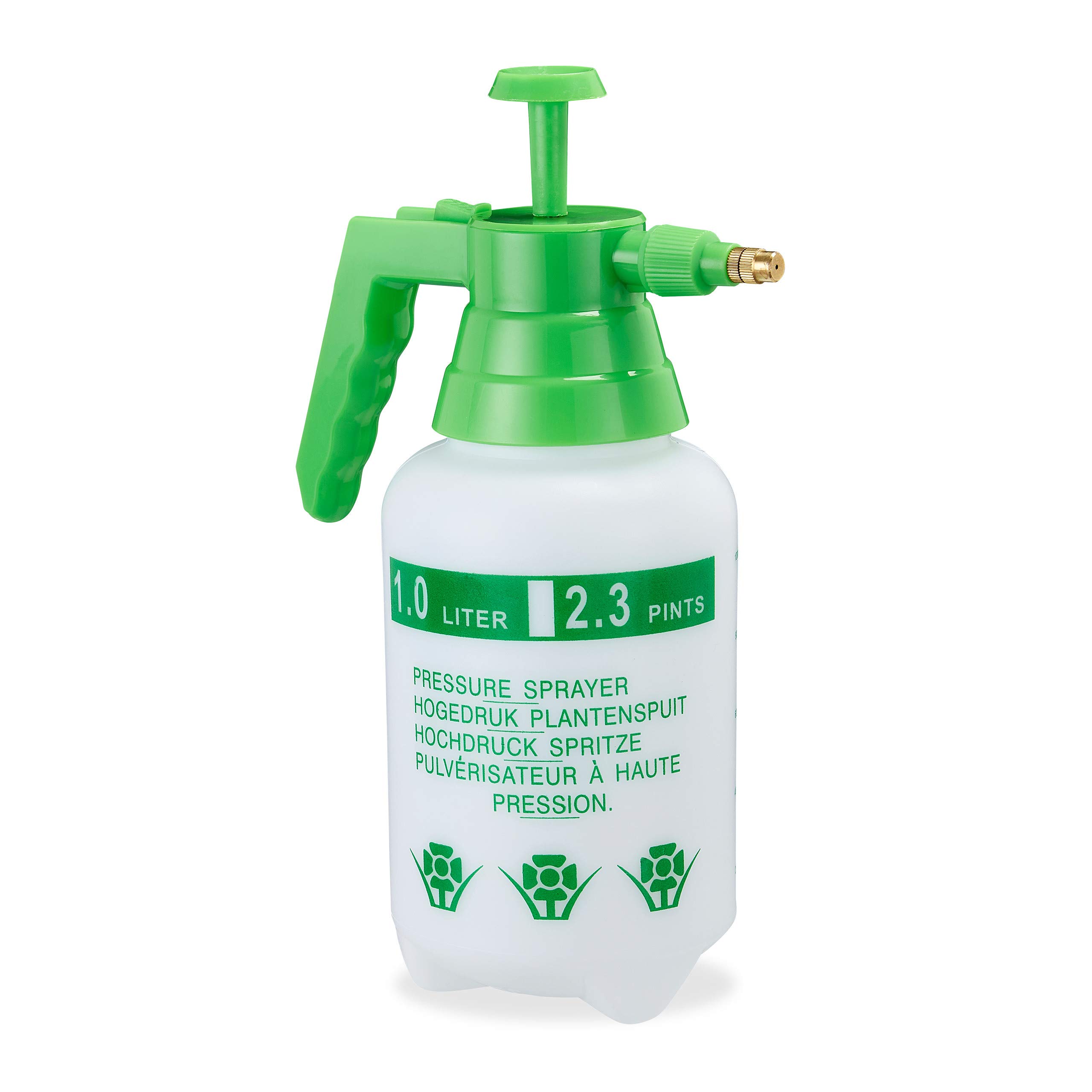 10 Pulverizadores Agua Presión, Boquilla Ajustable, Vaporizador para Plantas, Jardín, 1 l, PE-Latón, Verde