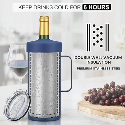 Miniatura 3 de MAXSO Cubo enfriador de vino, enfriador portátil de botellas de champán y vino de 25.4 fl oz, mantiene el vino y las bebidas frías, acero inoxidable