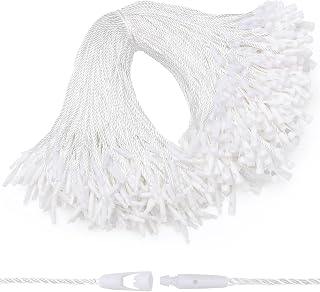 EUSOAR String for Tags, 7.3" 500Pcs Nylon Gift Garment Price Hanging Tag Rope Snap Lock Pin Loop Fastener Hook Ties Fast to Attach for Present Clothing Shoes Luggage Labels-White