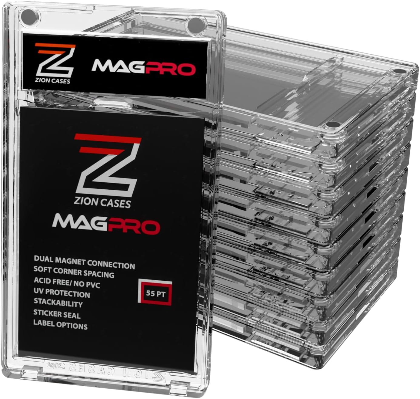 Zion Cases MagPro 55PT Magnetic Card Holder; Duel Magnet Card Case for Secure Holding Strength to Guard Against Unintentional Openings; Includes 10 Magnetic Trading Card Case; (10 Pack)
