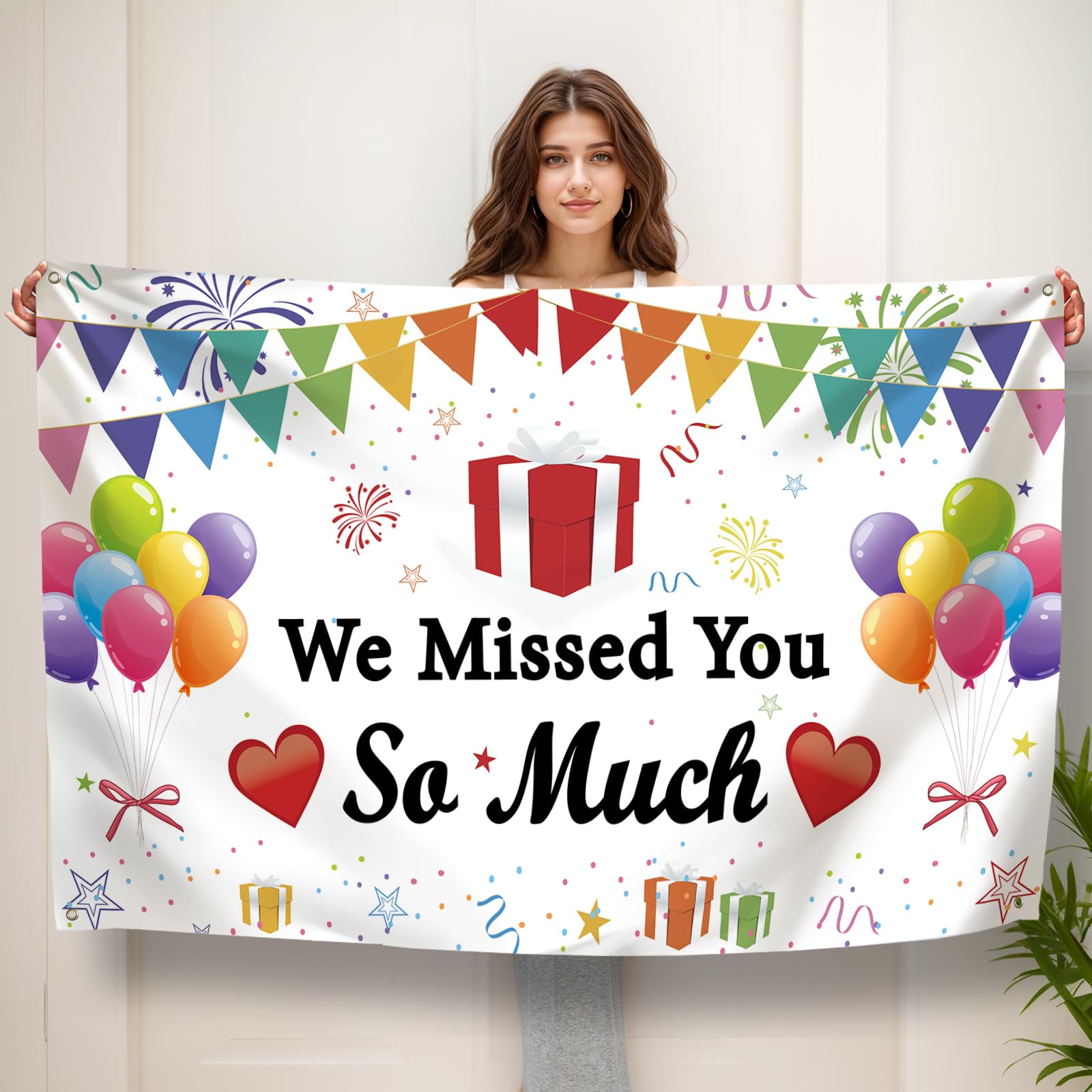 Koliphy Welcome Home Decoration, We Missed You So Much Banner, Welcome Back Banner for Back to School, Family Return, Family Celebrations Decoration(White)