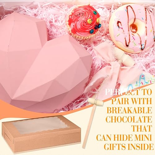 Miniatura 5 de TaoBary 24 juegos de cajas de fresa de 12 x 8 x 2.5 pulgadas con ventana martillo de madera para juguete de chocolate, mazo de madera pequeño para