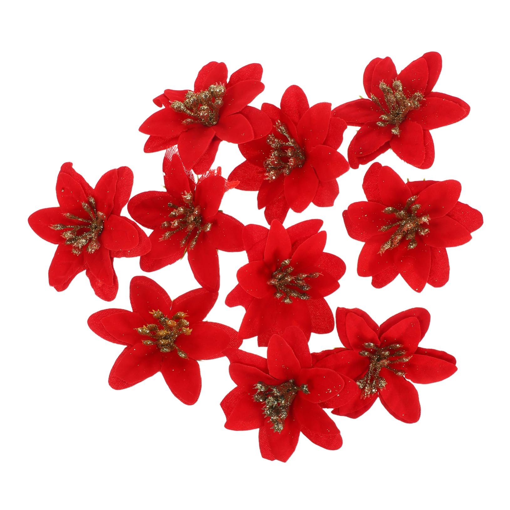Zerodeko Flores Artificiales Rojas Hechas de Plástico y Tela con Lentejuelas para 10 Piezas Ideales para Arreglos y Manualidades para Decoración Navideña