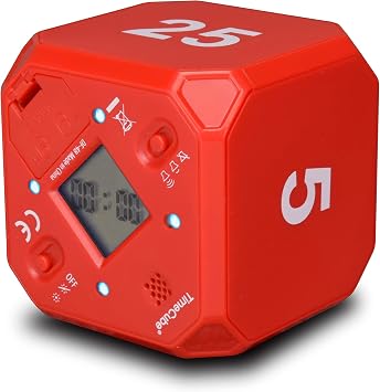 TimeCube Plus Preset Timer with 4 LED Lights and Alarms for Time Management, Countdown Setting Red - 5min, 10min, 20min, 25min