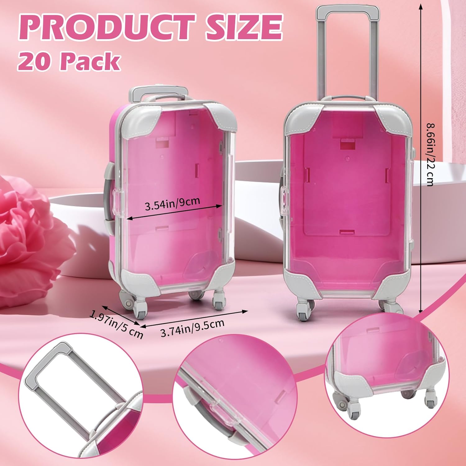 Kuabiz 20 Pack Mini Suitcase Party Favor Box Plastic Suitcase Gift Box Mini Luggage Storage Box Empty Candy False Eyelashes Box for Travel Bachelorette Party Bridesmaid Bridal Shower Decorations