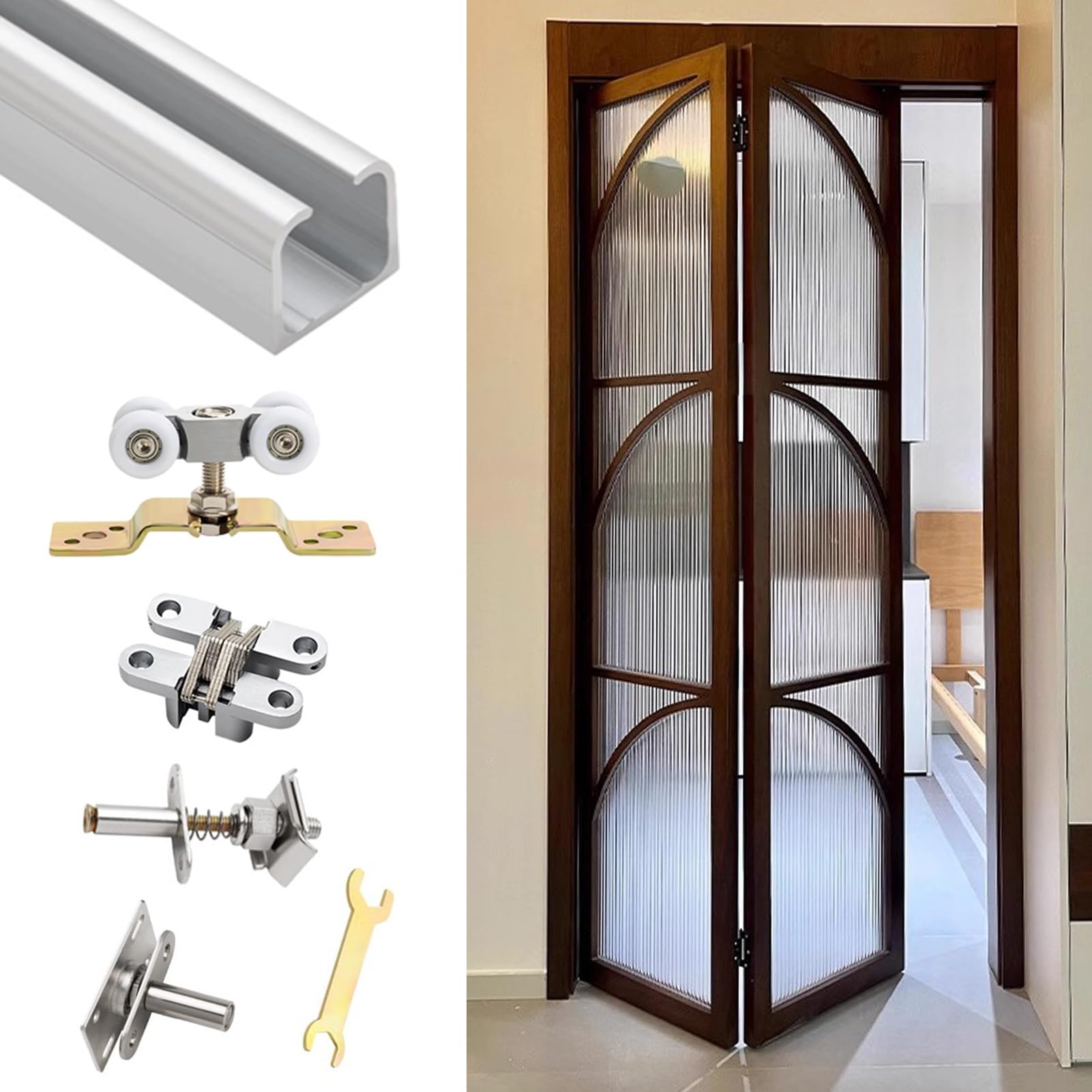 schiebetürbeschlag Verdeckte Falttürschiene und -beschläge, Leise Gleitende Falttürbeschläge-Kits, Falttürbeschläge-Set für Badezimmer, Einfach au Installieren(80cm/31.5in)