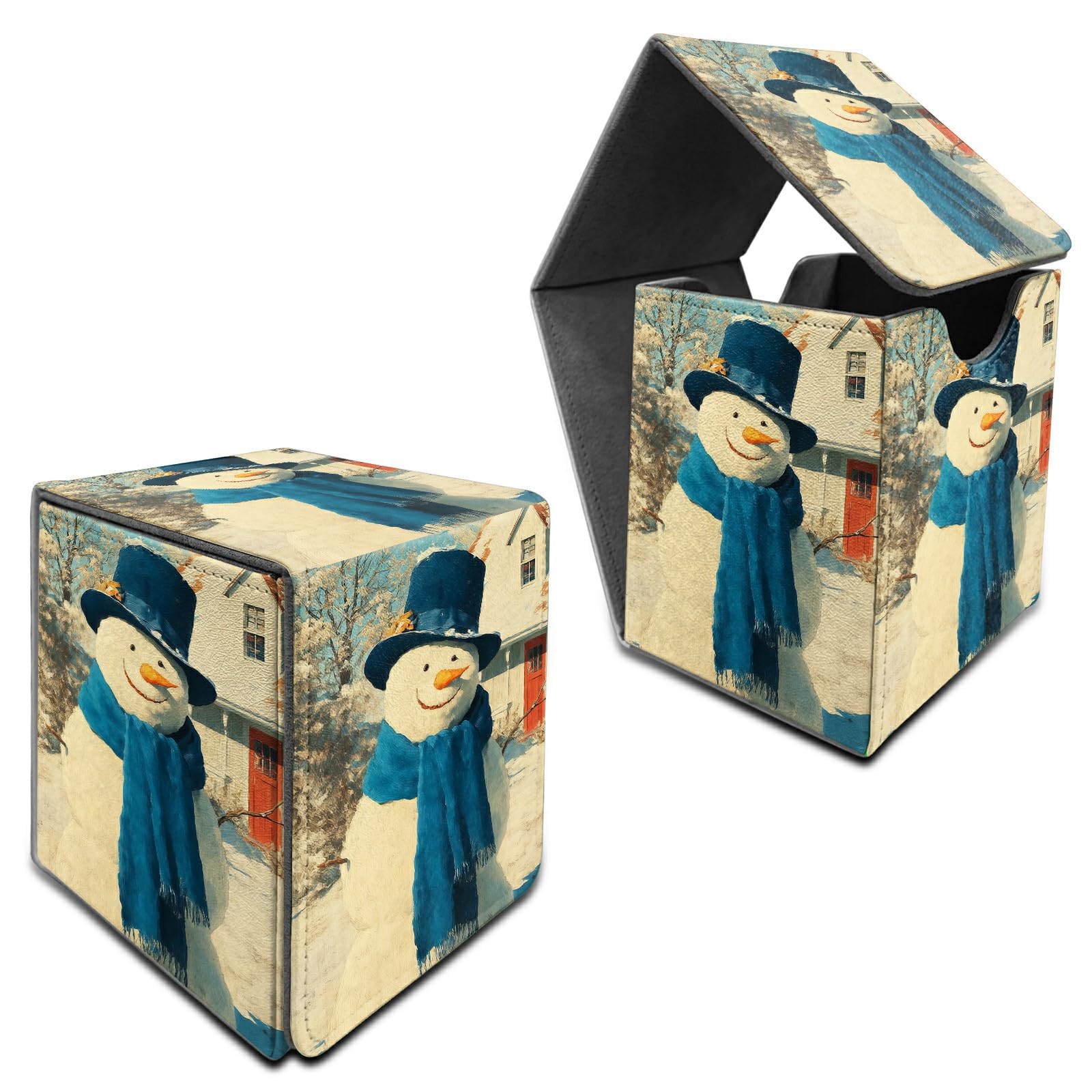 RWUTYTIUL for MTG Commander Deck Box, Storage Box Fits 100+ Sleeved Cards, Leather Strong Magnet Card Deck Case Holder for Board Game Magic MTG TCG CCG Sports Baseball, Blue Towel Snowman — image 1