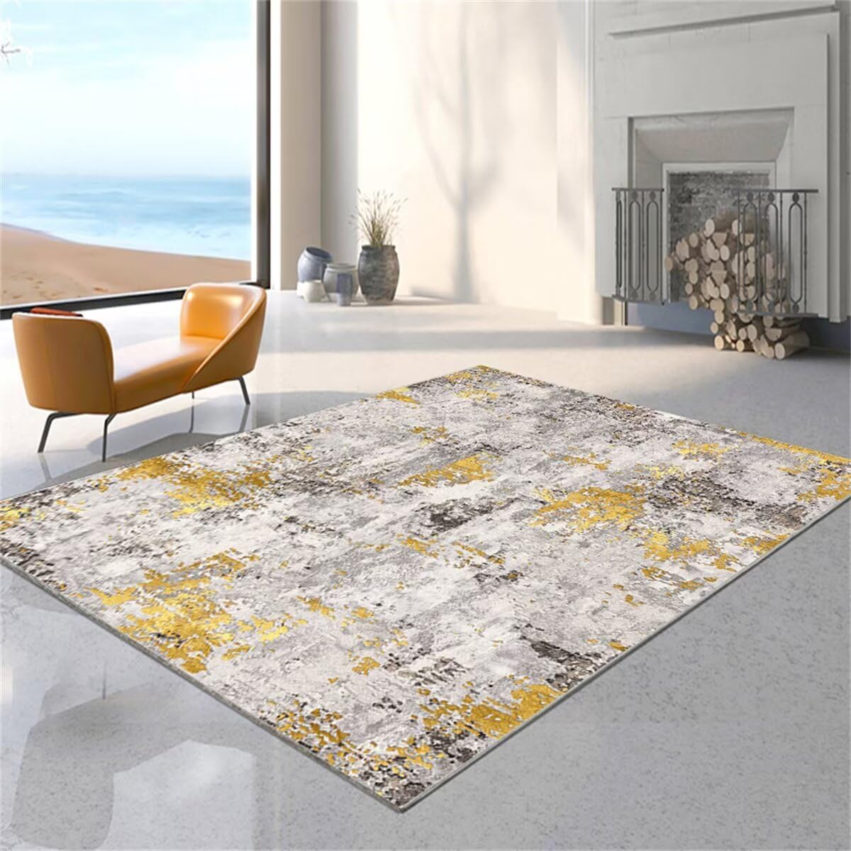 Tapis enfant garçon 80x120cm jaune et gris lavable pour chambre